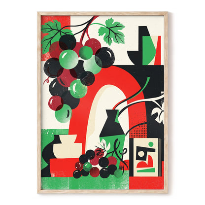 Grapes Beneath the Arch, black, green, red nature wall art, front artwork view