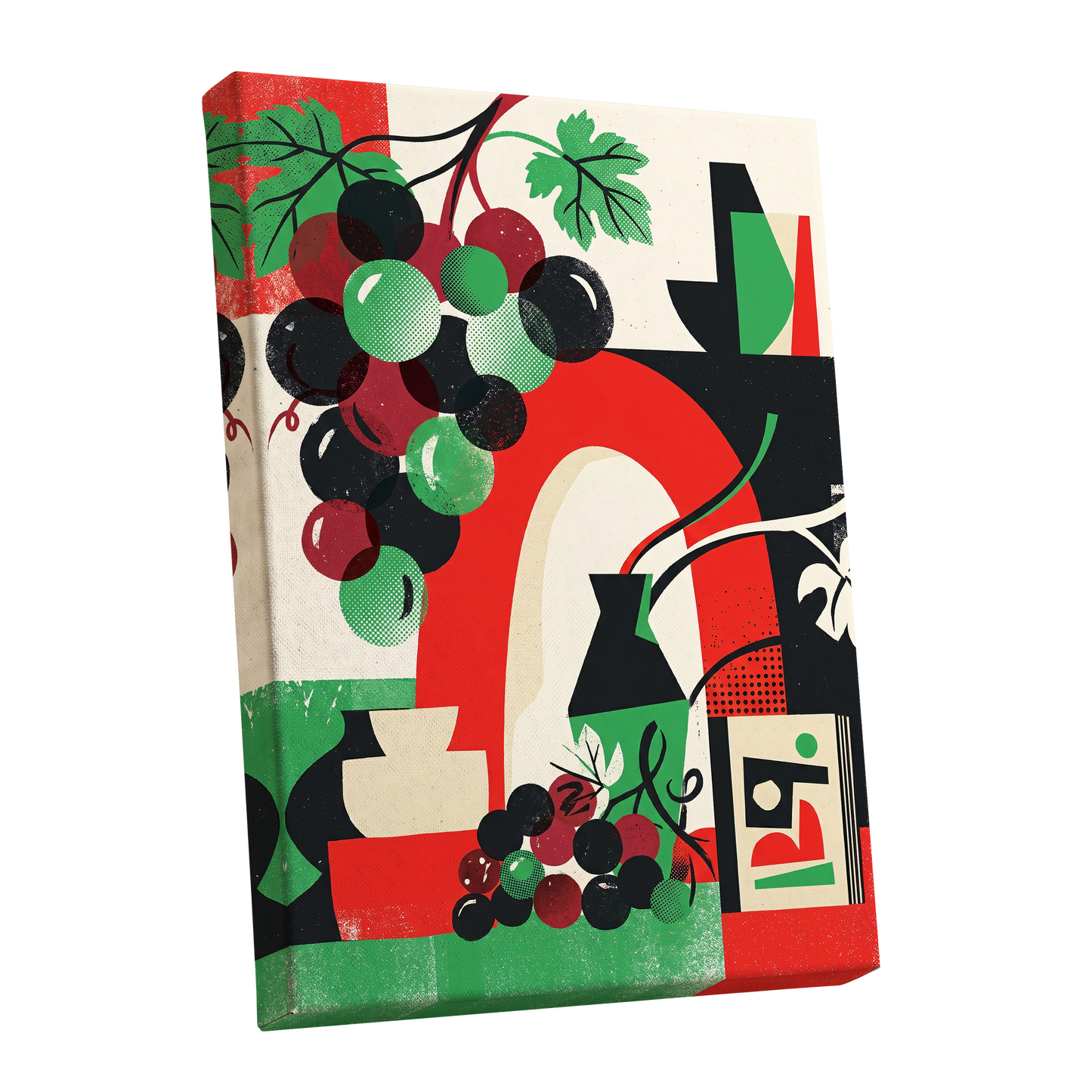 Grapes Beneath the Arch, black, green, red nature wall art shown as a stretched canvas wall art
