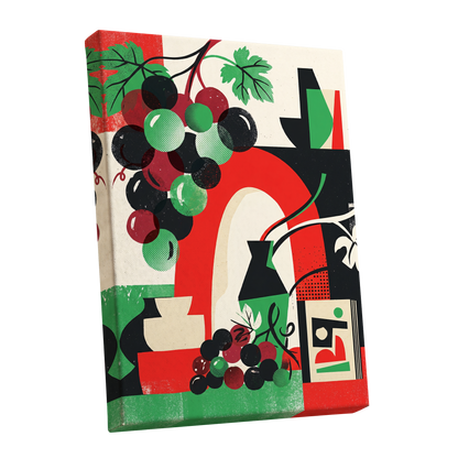 Grapes Beneath the Arch, black, green, red nature wall art shown as a stretched canvas wall art