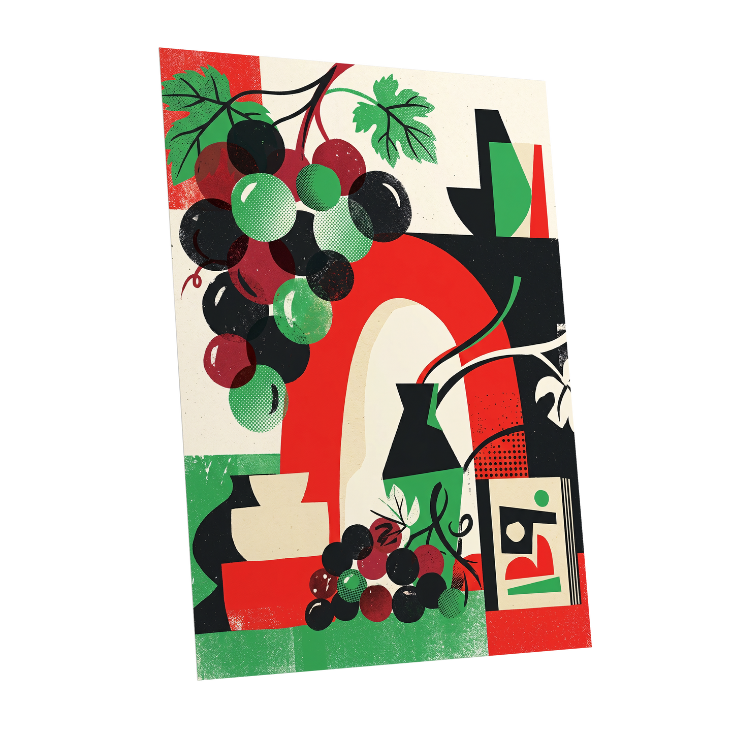 Grapes Beneath the Arch, black, green, red nature wall art shown as a unframed poster wall art print