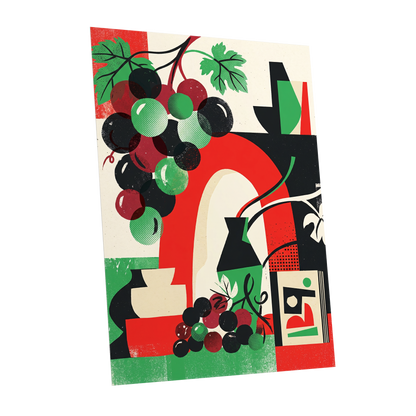 Grapes Beneath the Arch, black, green, red nature wall art shown as a unframed poster wall art print
