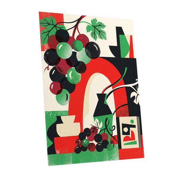 Grapes Beneath the Arch, black, green, red nature wall art shown as a unframed poster wall art print