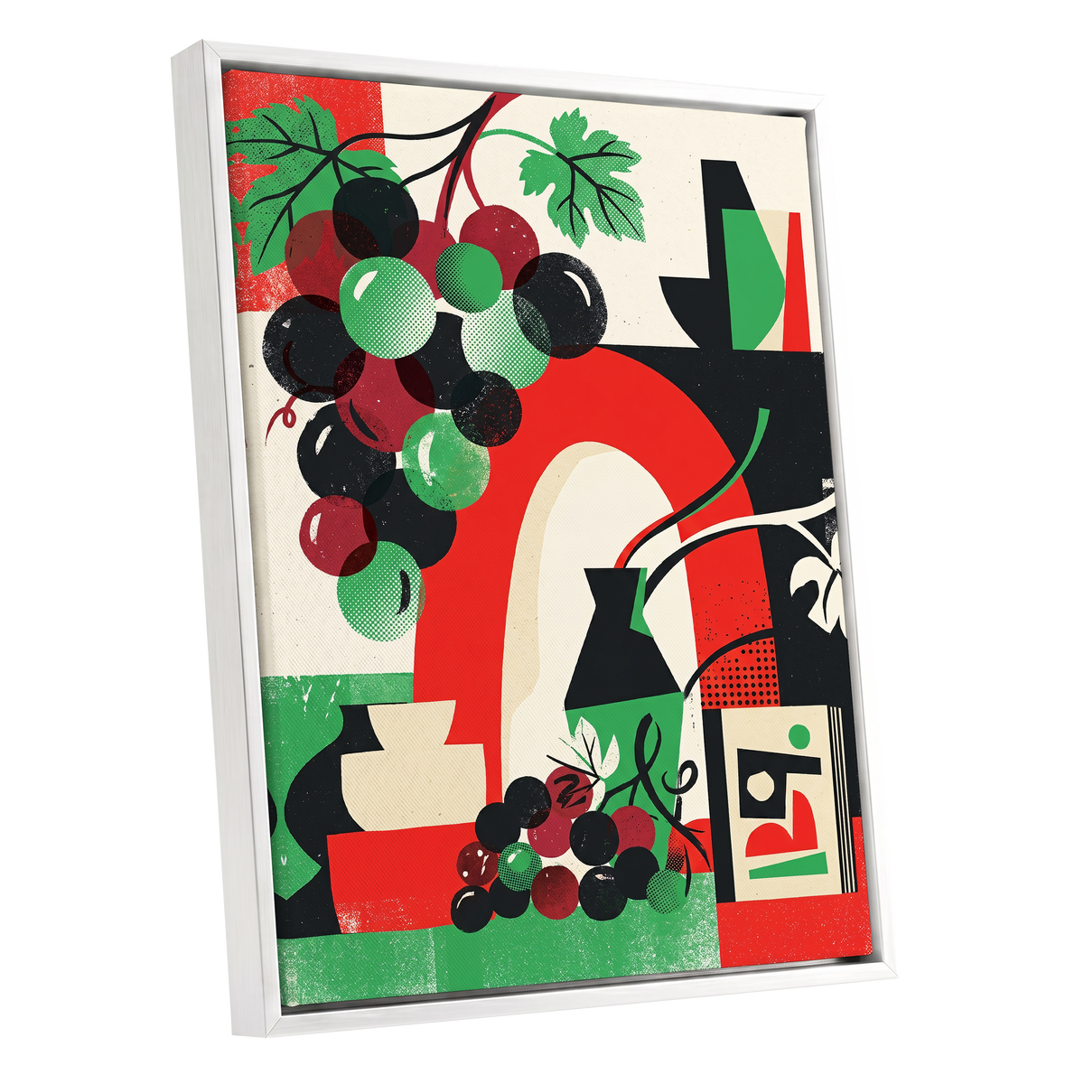 Grapes Beneath the Arch, black, green, red nature wall art shown as a white framed canvas wall art
