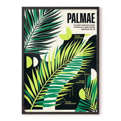 Graphic Palm Study, black, green, beige nature wall art, front artwork view
