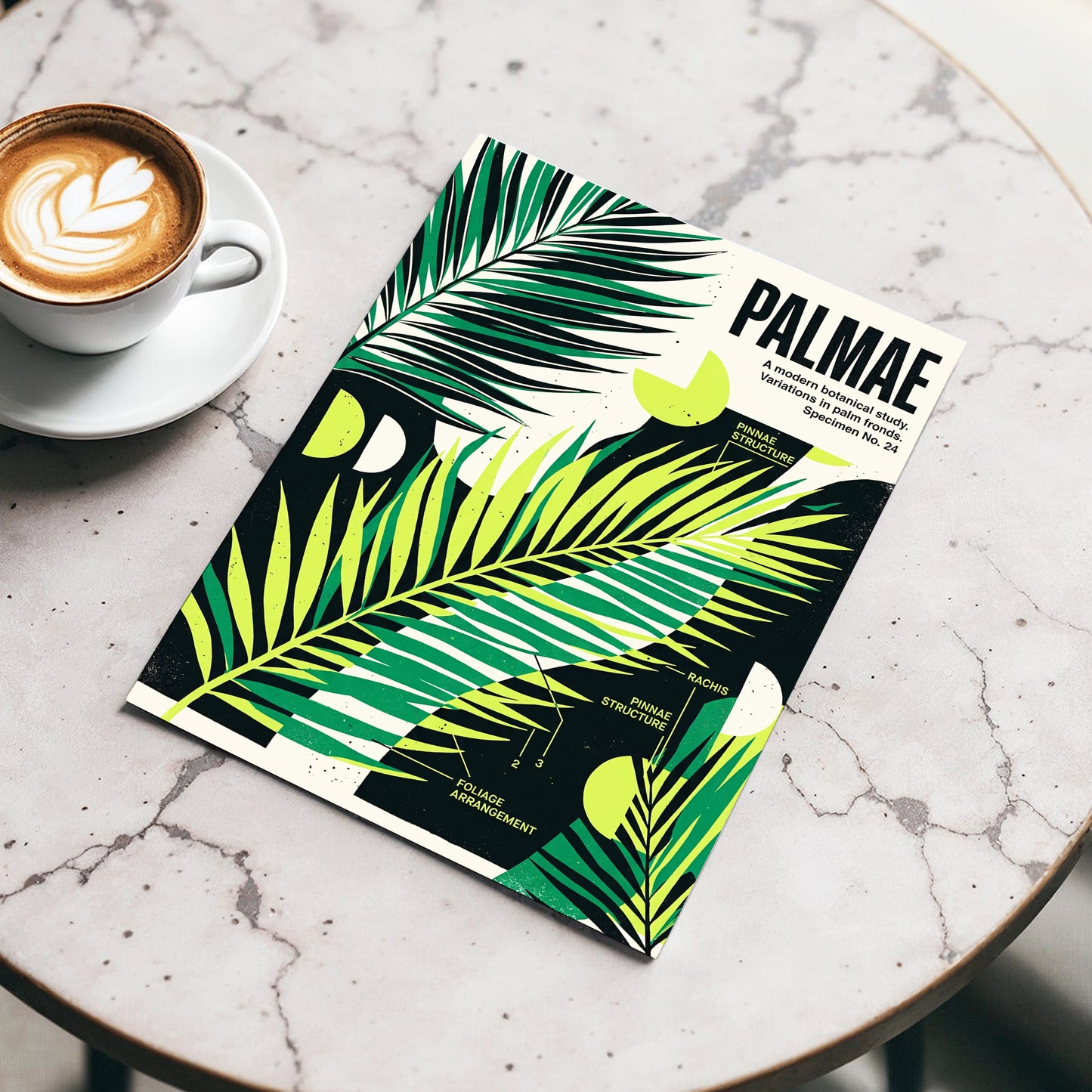 Graphic Palm Study, black, green, beige nature wall art displayed in a styled interior, gallery view 3