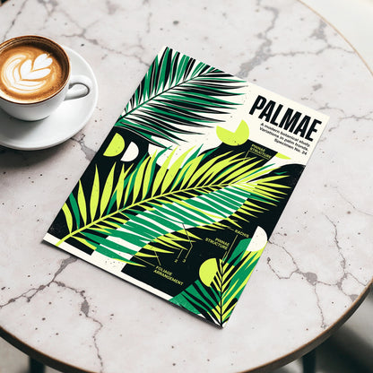 Graphic Palm Study, black, green, beige nature wall art displayed in a styled interior, gallery view 3