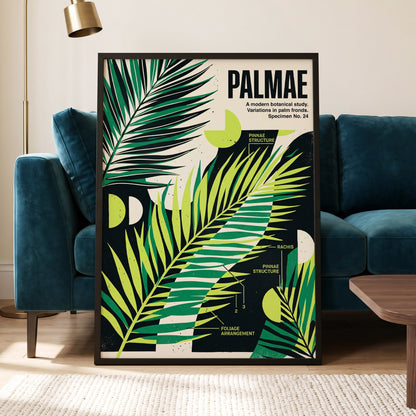 Graphic Palm Study, black, green, beige nature wall art displayed in a styled interior, gallery view 6