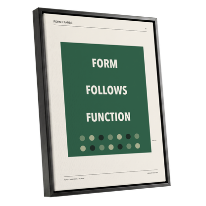 Green Type Sequence, green, beige, black minimalist wall art shown as a black framed canvas wall art