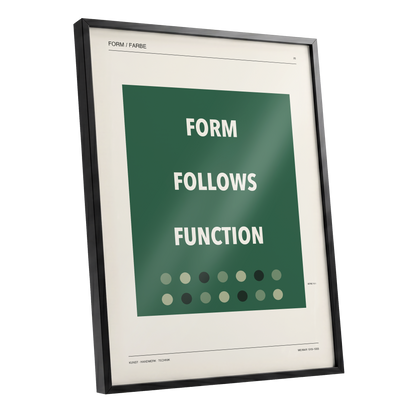 Green Type Sequence, green, beige, black minimalist wall art shown as a black framed poster wall art print