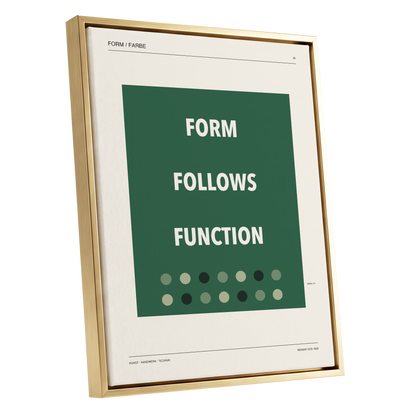 Green Type Sequence, green, beige, black minimalist wall art shown as a gold framed canvas wall art