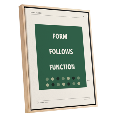 Green Type Sequence, green, beige, black minimalist wall art shown as a oak framed canvas wall art