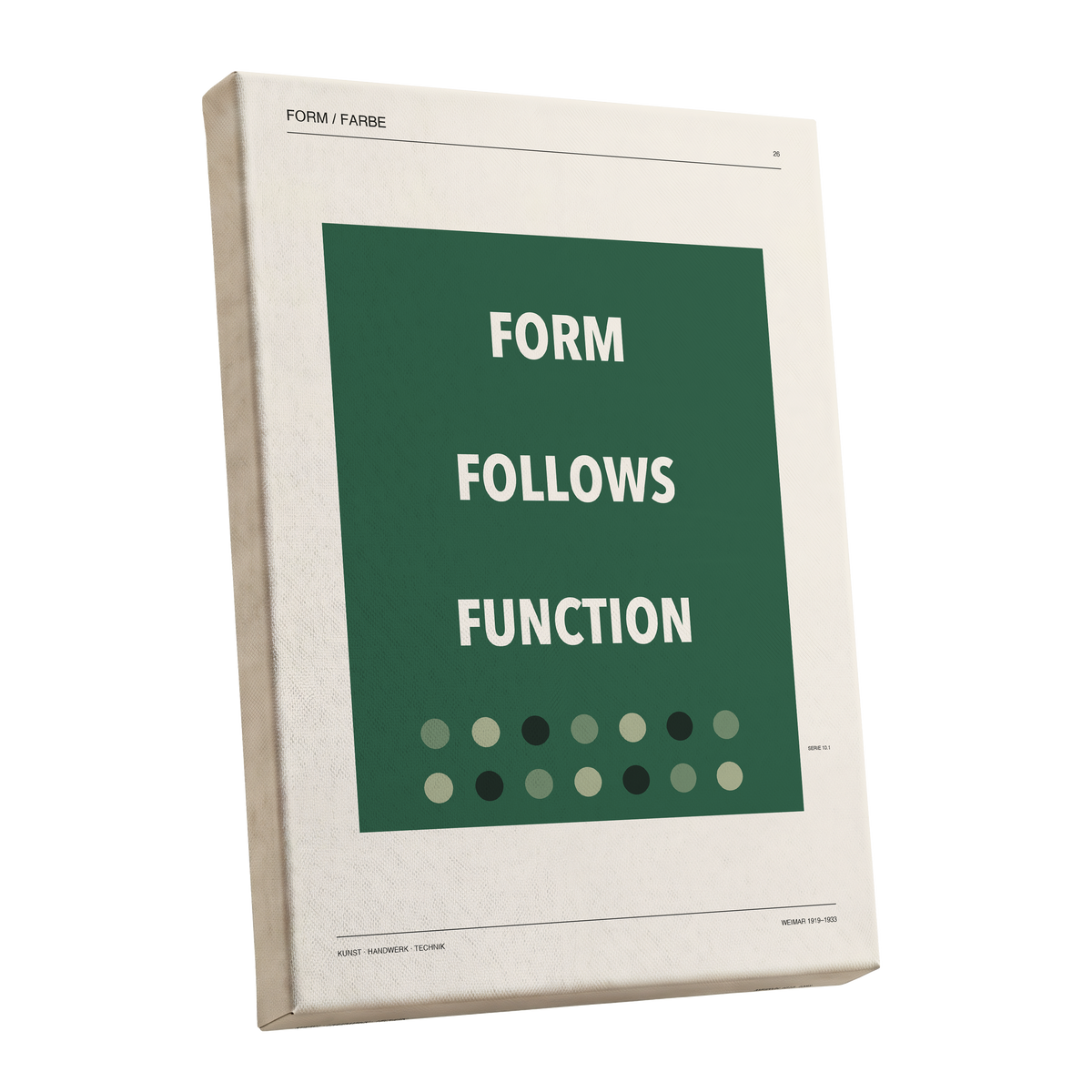 Green Type Sequence, green, beige, black minimalist wall art shown as a stretched canvas wall art