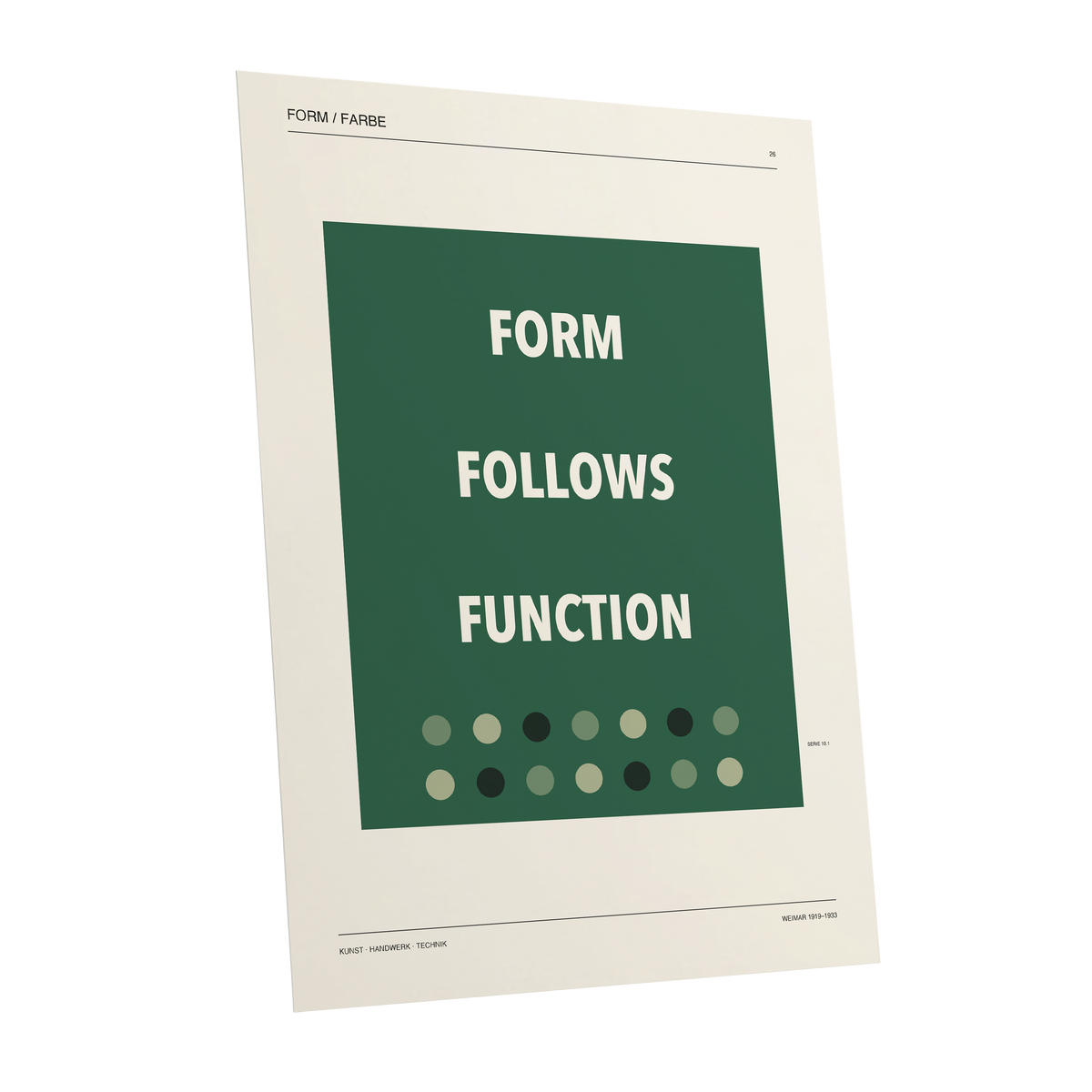 Green Type Sequence, green, beige, black minimalist wall art shown as a unframed poster wall art print