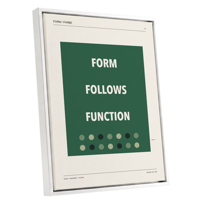Green Type Sequence, green, beige, black minimalist wall art shown as a white framed canvas wall art