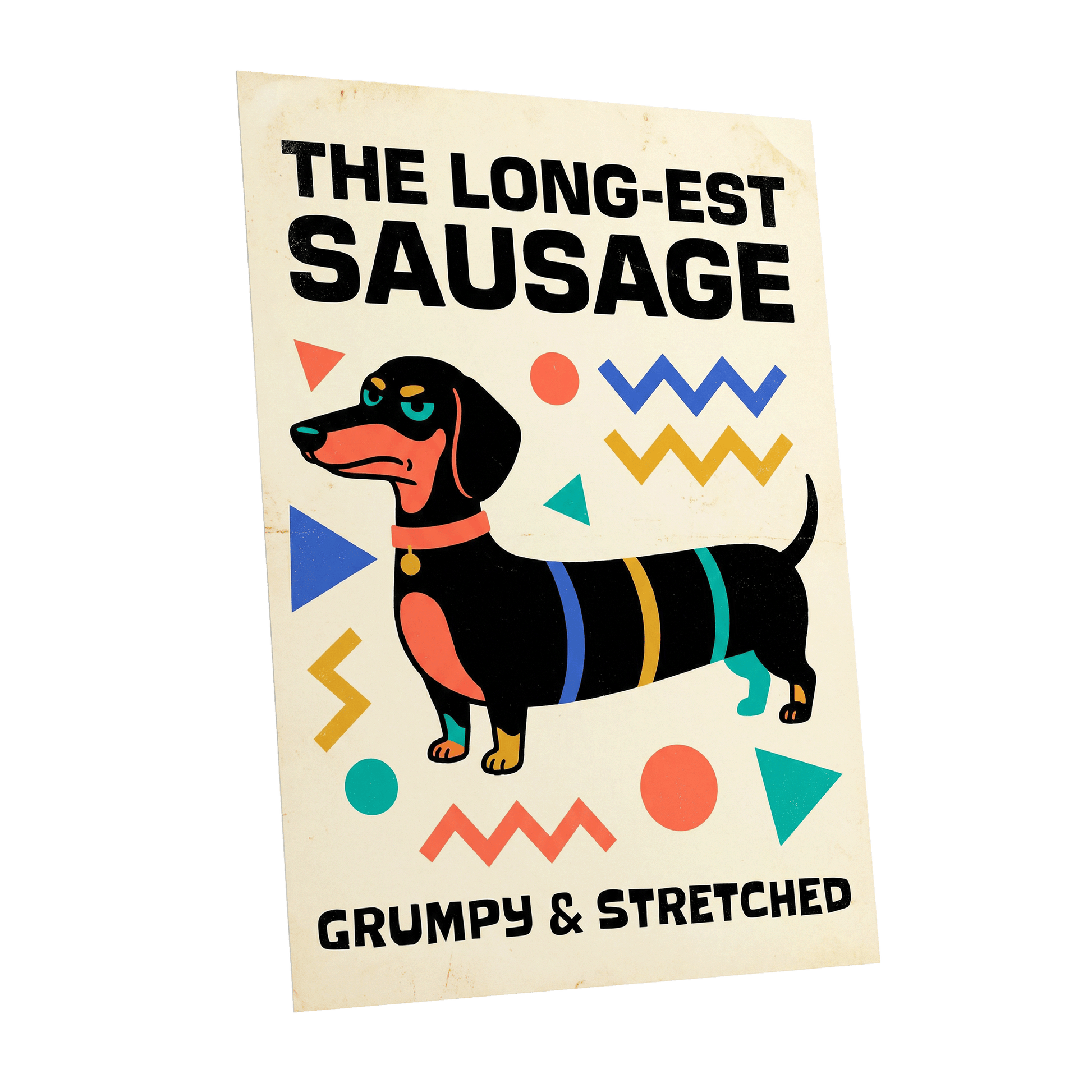 Grumpy & Stretched, beige, black, blue minimalist wall art shown as a unframed poster wall art print