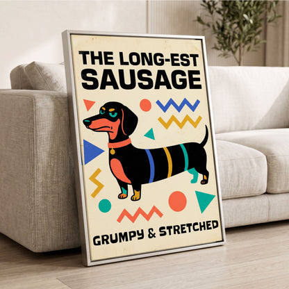 Grumpy & Stretched, beige, black, blue minimalist wall art displayed in a styled interior, gallery view 2