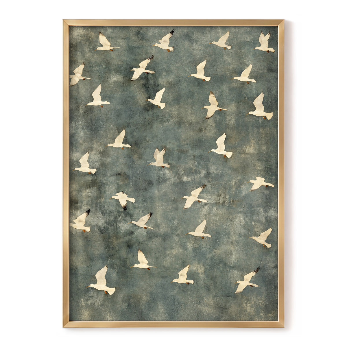 Gulls in Quiet Flight, green, gray, beige nature wall art, front artwork view