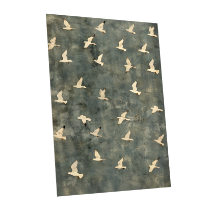 Gulls in Quiet Flight, green, gray, beige nature wall art shown as a unframed poster wall art print