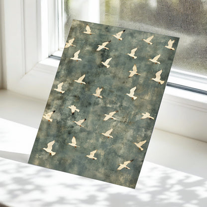 Gulls in Quiet Flight, green, gray, beige nature wall art displayed in a styled interior, gallery view 5