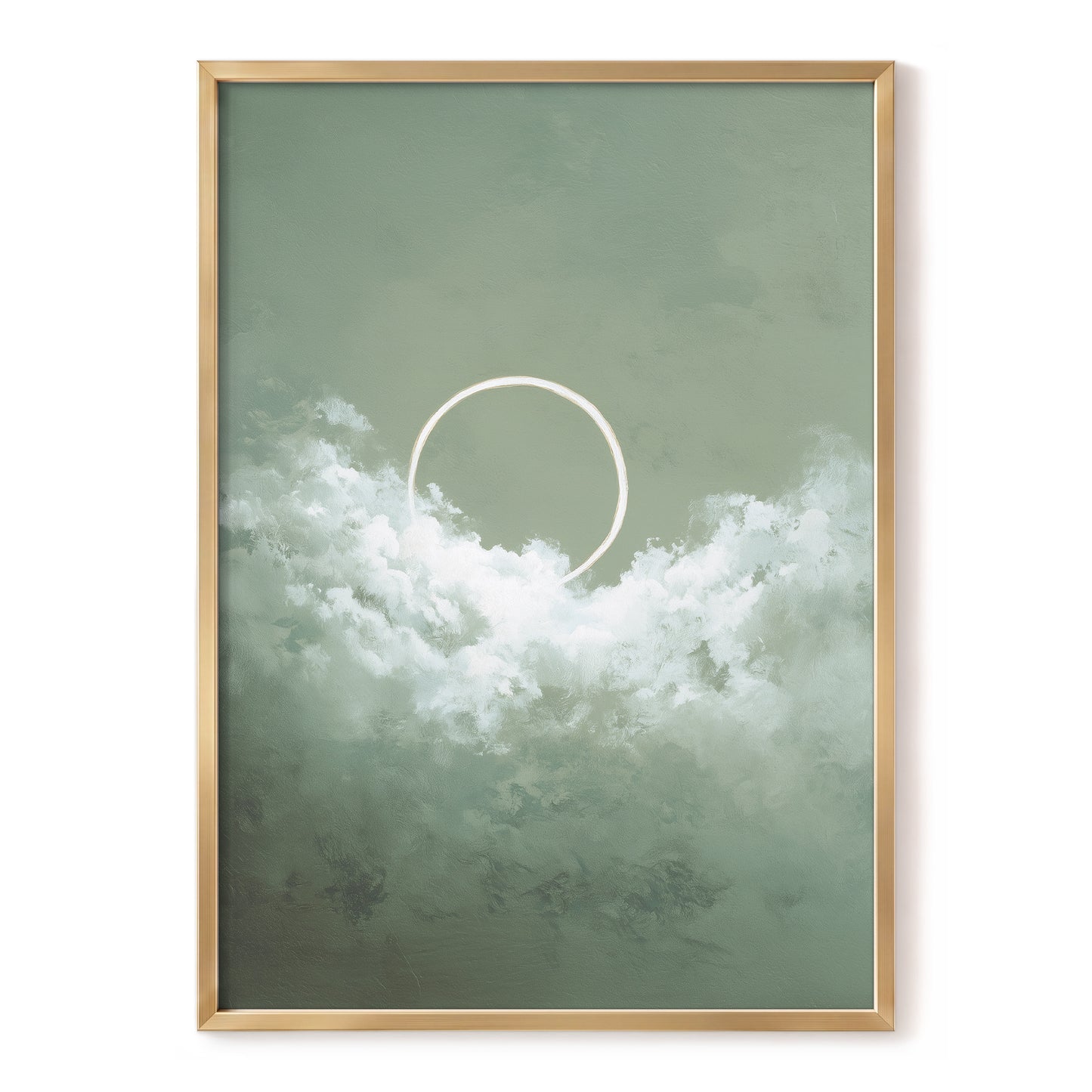 Halo in Sage Skies, green, white, beige nature wall art, front artwork view