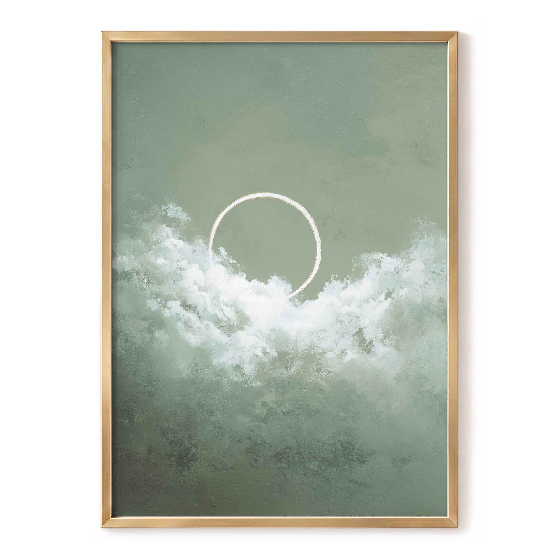 Halo in Sage Skies, green, white, beige nature wall art, front artwork view
