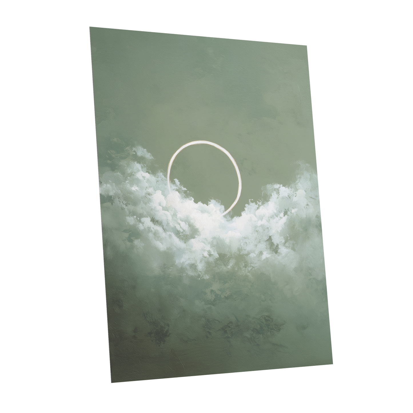 Halo in Sage Skies, green, white, beige nature wall art shown as a unframed poster wall art print