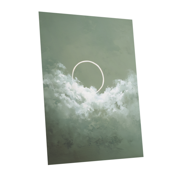 Halo in Sage Skies, green, white, beige nature wall art shown as a unframed poster wall art print