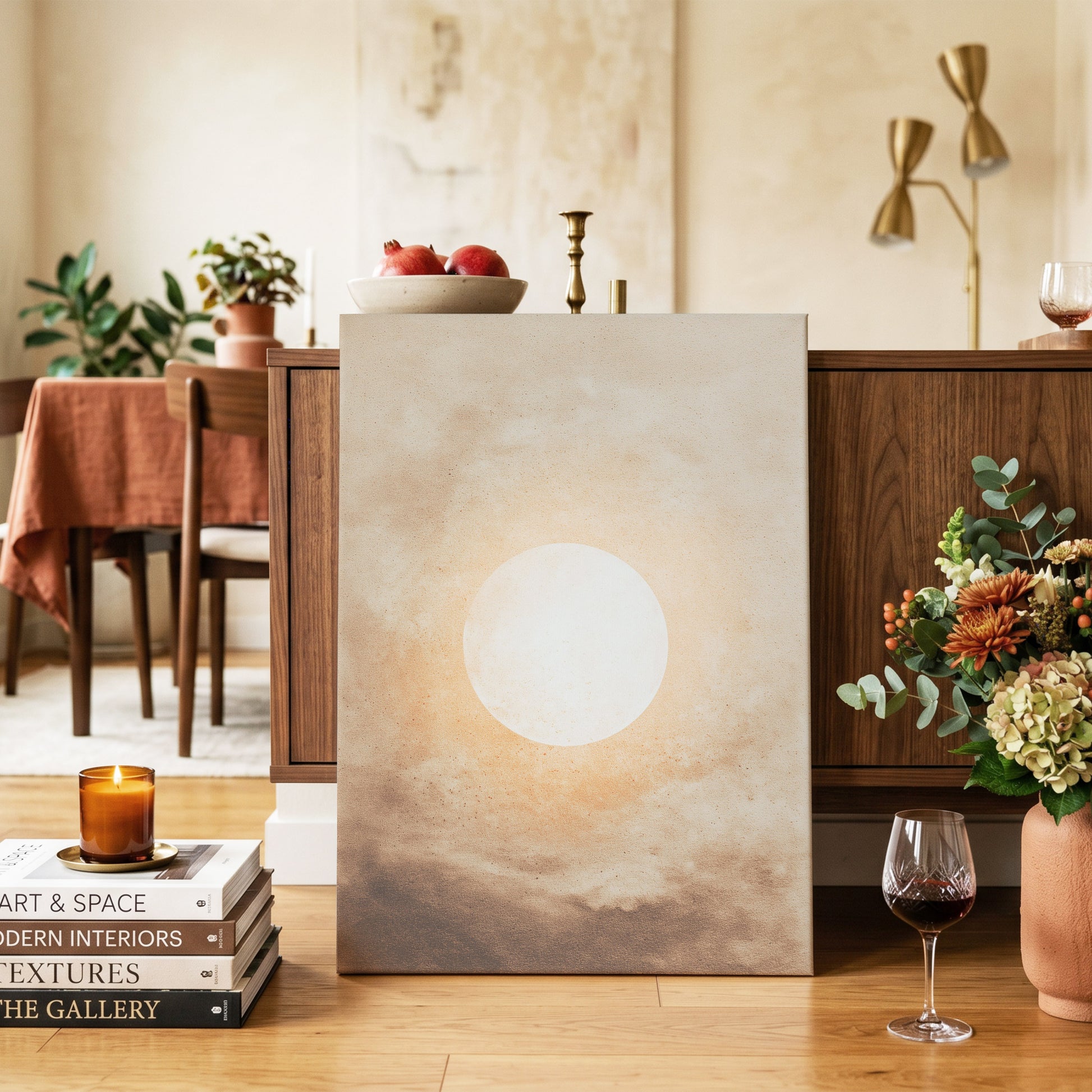 Halo Over Amber – canvas wall art in a styled interior, gallery view 2