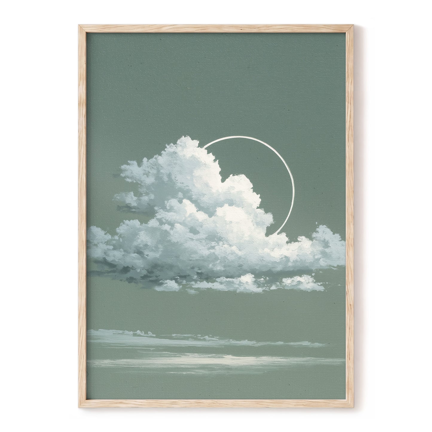 Halo Over Quiet Clouds, green, gray, white nature wall art, front artwork view