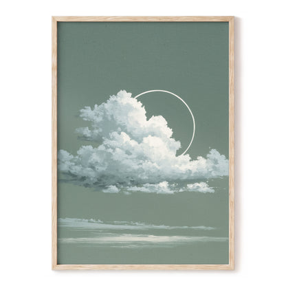 Halo Over Quiet Clouds, green, gray, white nature wall art, front artwork view