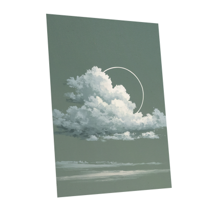 Halo Over Quiet Clouds, green, gray, white nature wall art shown as a unframed poster wall art print