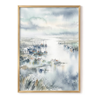 Harbour After Rain, blue, gray, white nature wall art, front artwork view