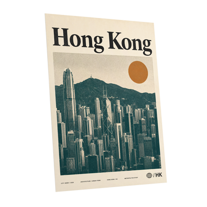 Harbour City Index, green, beige, orange minimalist wall art shown as a unframed poster wall art print