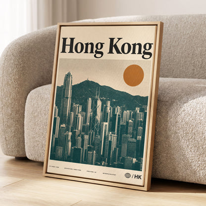 Harbour City Index, green, beige, orange minimalist wall art displayed in a styled interior, gallery view 1