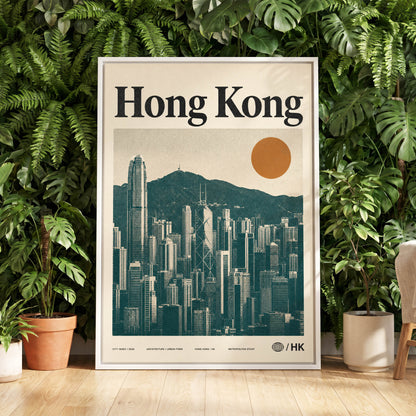 Harbour City Index, green, beige, orange minimalist wall art displayed in a styled interior, gallery view 5