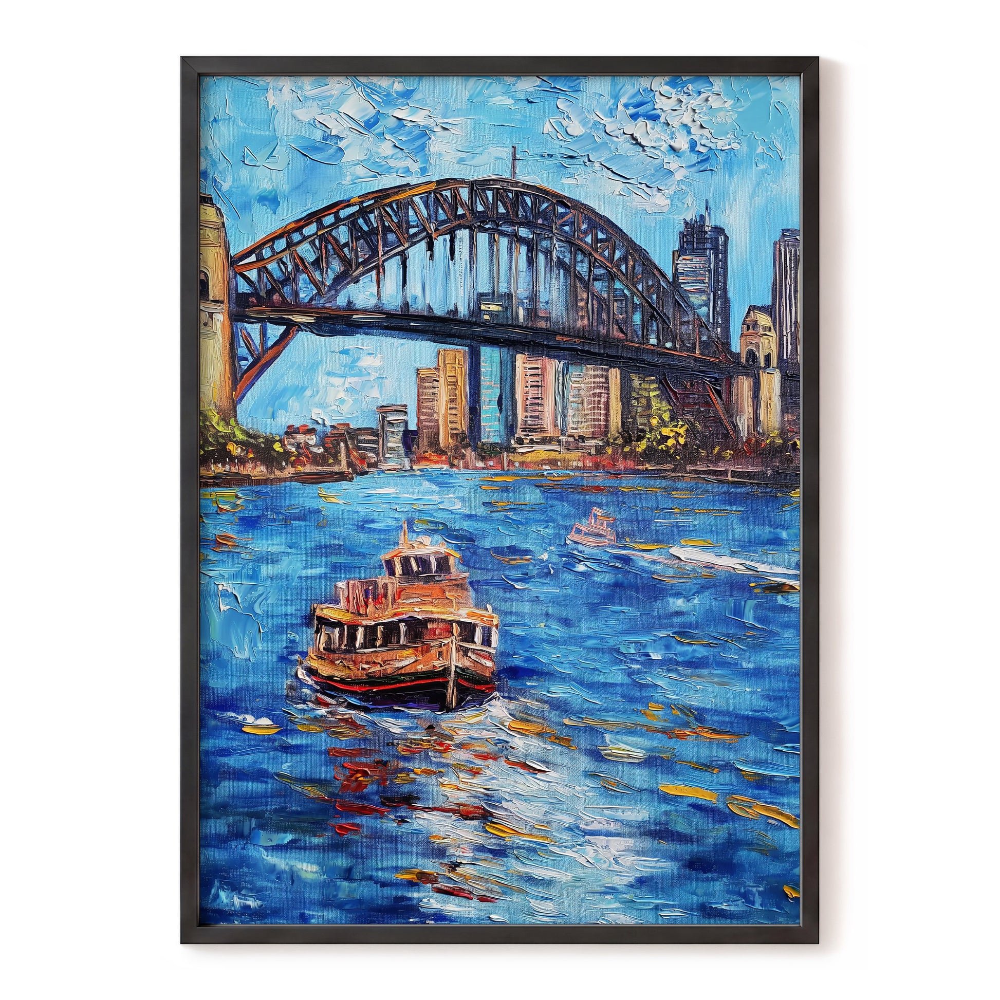Harbour in Motion, blue, black, brown abstract wall art, front artwork view