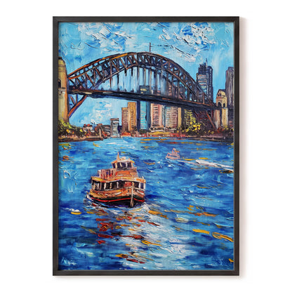 Harbour in Motion, blue, black, brown abstract wall art, front artwork view