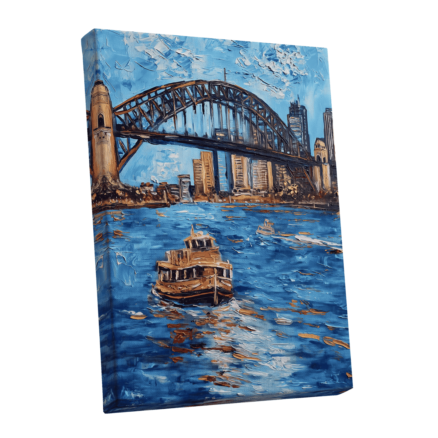 Harbour in Motion, blue, black, brown abstract wall art shown as a stretched canvas wall art