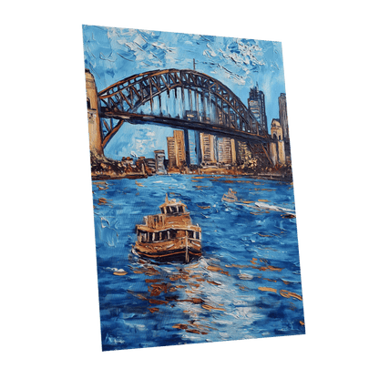 Harbour in Motion, blue, black, brown abstract wall art shown as a unframed poster wall art print