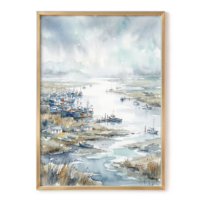 Harbour in the Quiet, blue, gray, white nature wall art, front artwork view