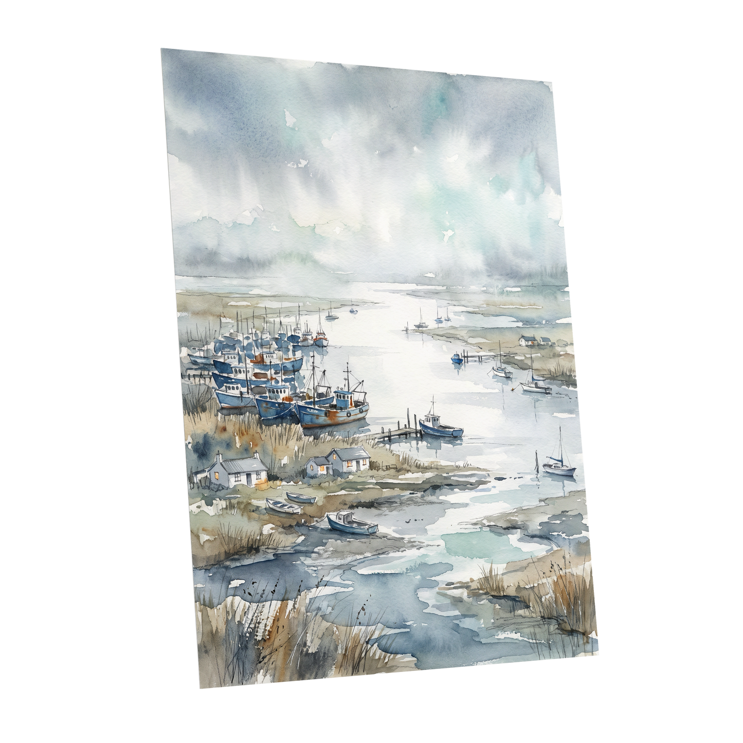 Harbour in the Quiet, blue, gray, white nature wall art shown as a unframed poster wall art print
