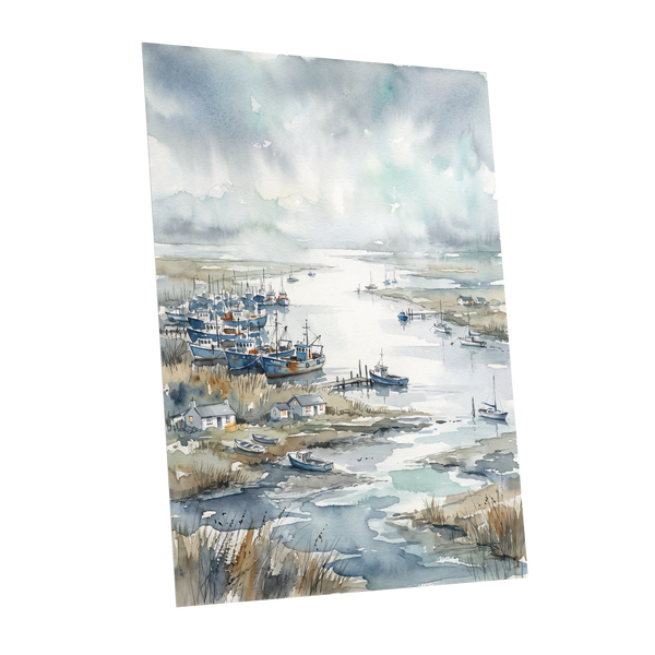 Harbour in the Quiet, blue, gray, white nature wall art shown as a unframed poster wall art print