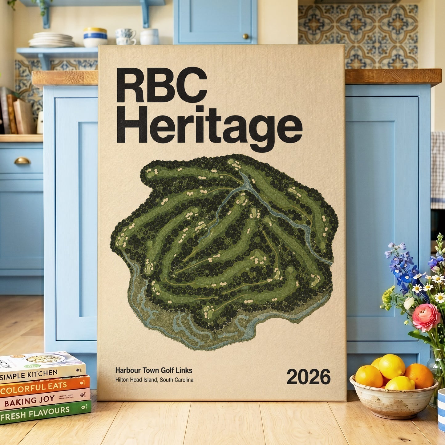 Harbour Links Heritage, green, beige, black nature wall art on canvas displayed in a styled interior, gallery view 2