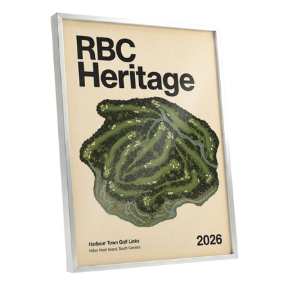 Harbour Links Heritage, green, beige, black nature wall art shown as a silver framed poster wall art print