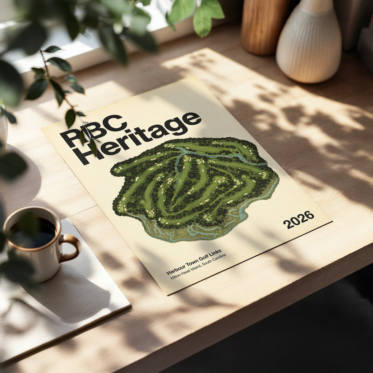 Harbour Links Heritage, green, beige, black nature wall art displayed in a styled interior, gallery view 2