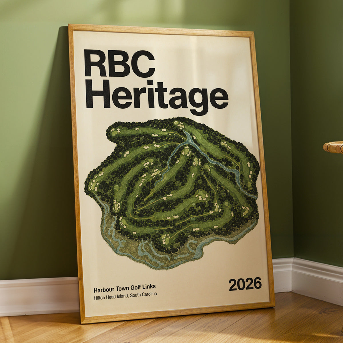 Harbour Links Heritage, green, beige, black nature wall art displayed in a styled interior, gallery view 3