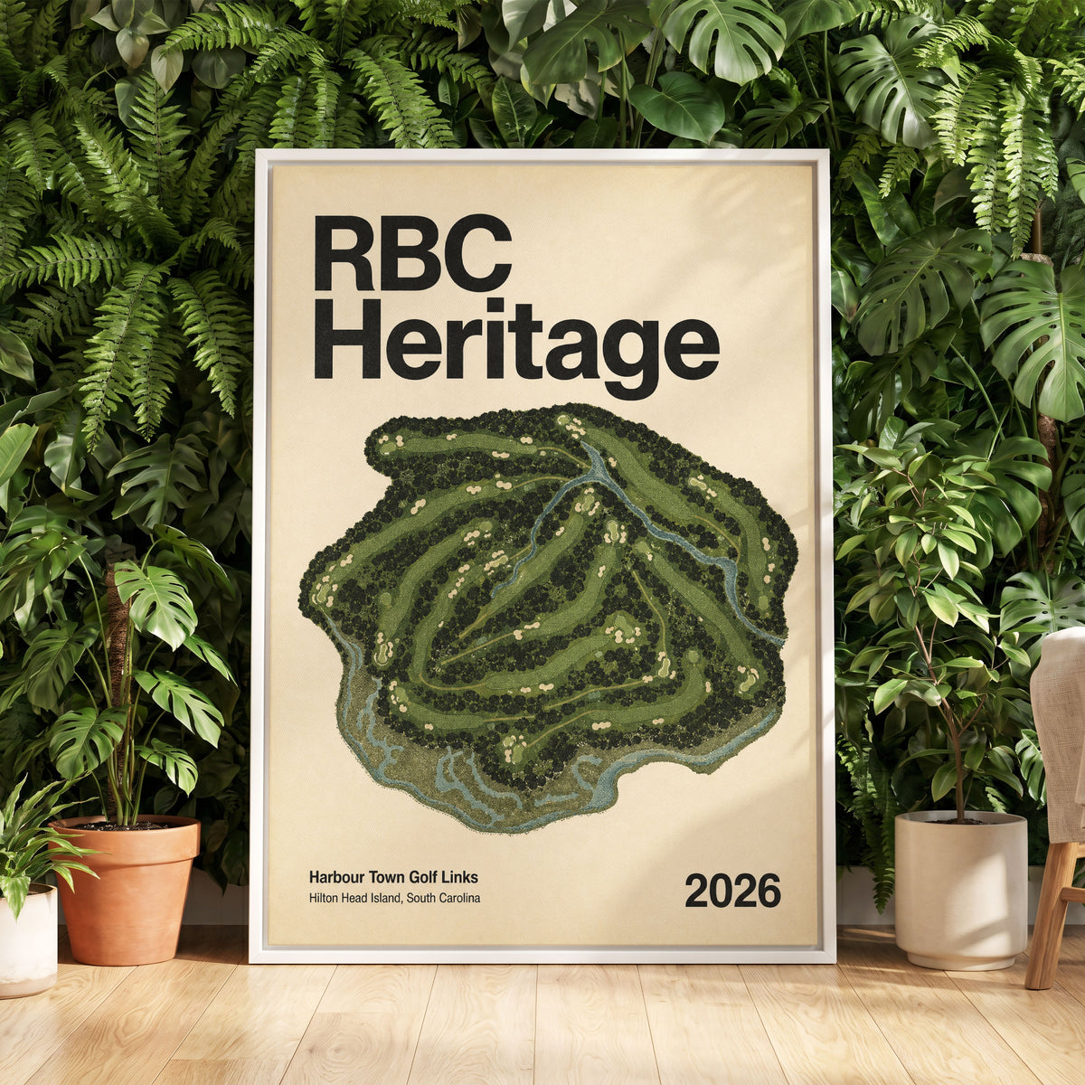 Harbour Links Heritage, green, beige, black nature wall art displayed in a styled interior, gallery view 5