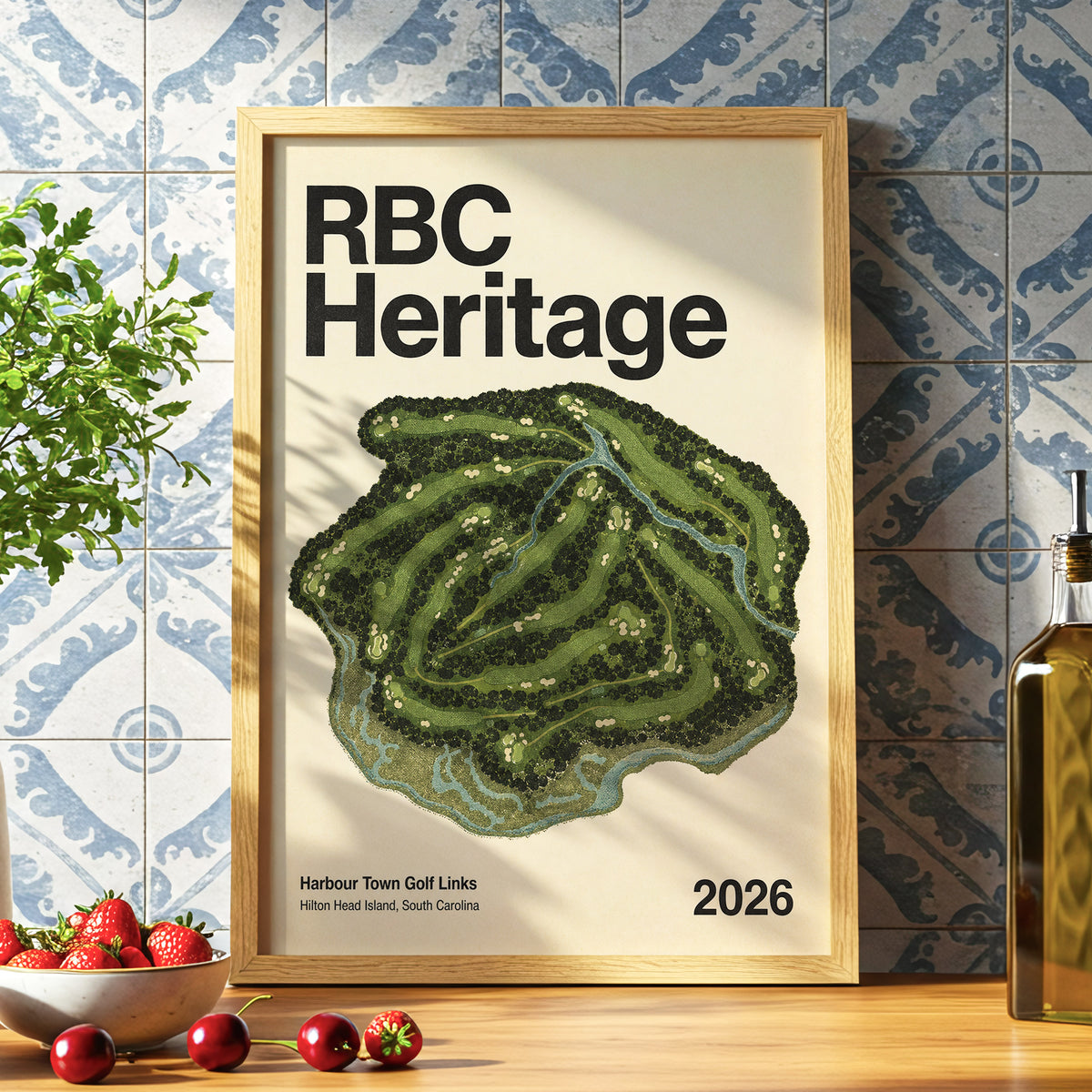 Harbour Links Heritage, green, beige, black nature wall art displayed in a styled interior, gallery view 6