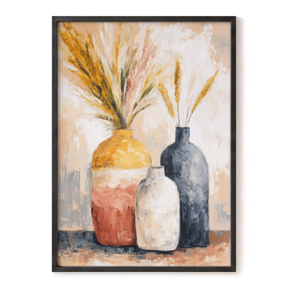 Harvest Vessel Study – beige, gold, orange floral wall art, front view