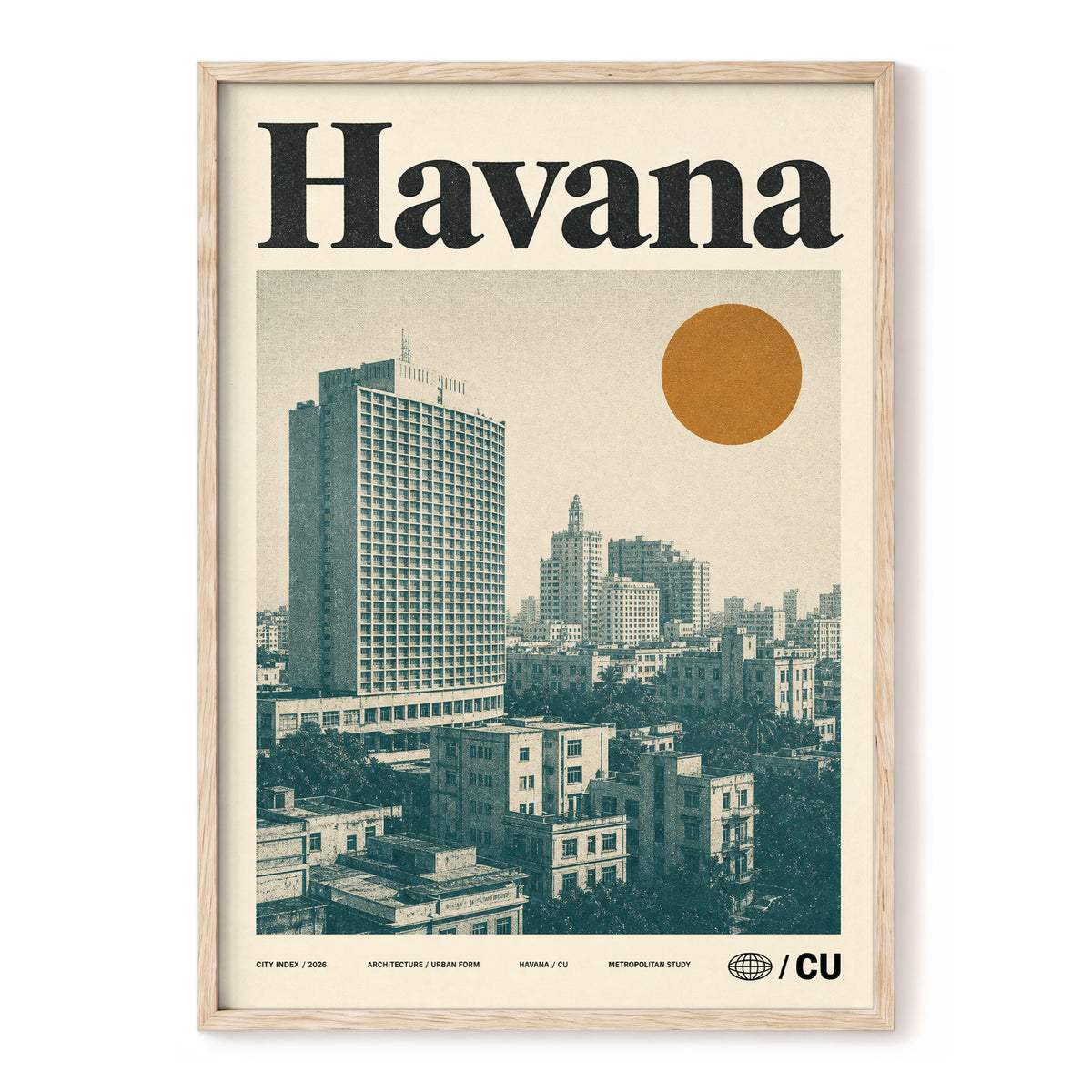 Havana Urban Sun, beige, gold, green minimalist wall art, front artwork view